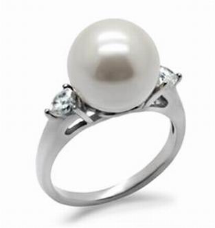 12MM WHITE PEARL STAINLESS STEEL RING-sz10